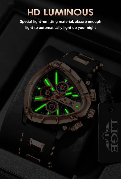 ⏱️ Montre Homme LIGE LG89103 – Design Triangulaire, Chronographe & Style Militaire Sport