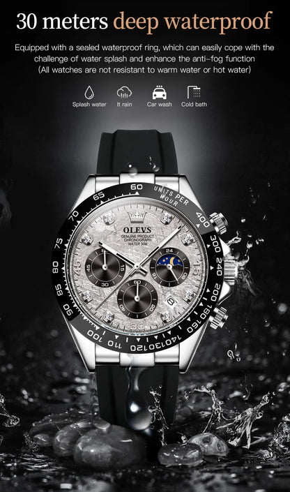🌙 Montre Homme OLEVS 2875 – Chronographe de Luxe à Phase de Lune