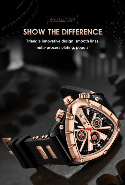 ⏱️ Montre Homme LIGE LG89103 – Design Triangulaire, Chronographe & Style Militaire Sport