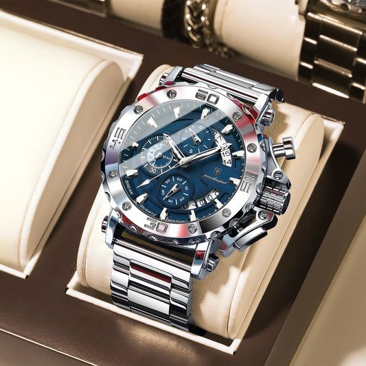 ⌚ POEDAGAR 892 – Montre Chronographe de Luxe pour Homme en Acier Inoxydable