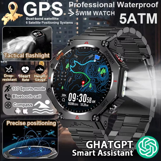 2025 HUAIWE Montre Connectée Militaire 2025 – GPS, IA ChatGPT, Étanche 5ATM, 530mAh
