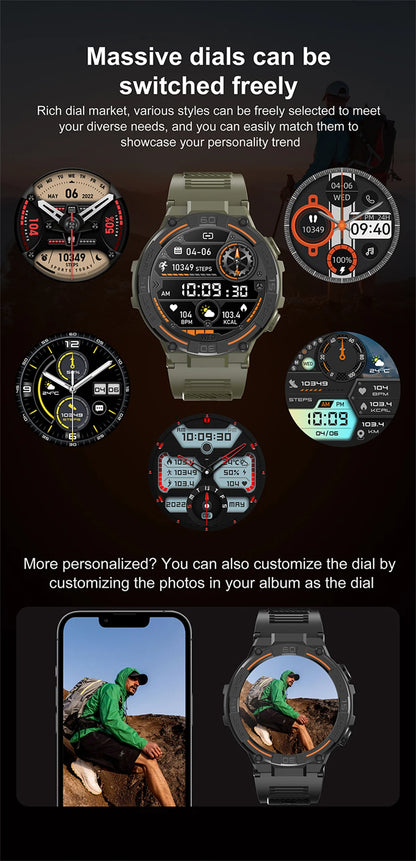 ⌚ ChiBear Military Outdoor Smartwatch – Montre Connectée Tactique GPS & LED pour Hommes