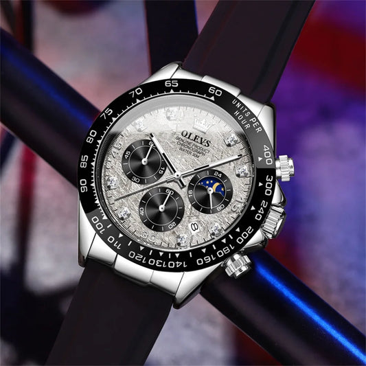 🌙 Montre Homme OLEVS 2875 – Chronographe de Luxe à Phase de Lune