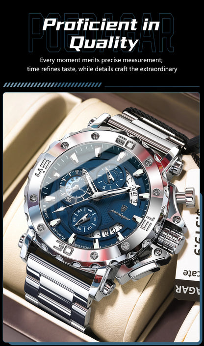 ⌚ POEDAGAR 892 – Montre Chronographe de Luxe pour Homme en Acier Inoxydable