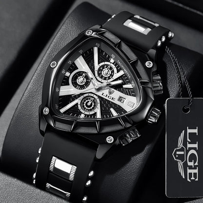 ⏱️ Montre Homme LIGE LG89103 – Design Triangulaire, Chronographe & Style Militaire Sport