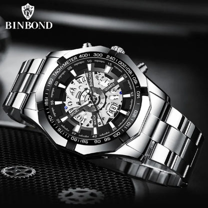 ⌚ BINBOND S033 – Montre Homme de Luxe en Acier Inoxydable Bleue & Étanche
