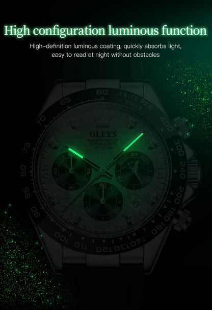 🌙 Montre Homme OLEVS 2875 – Chronographe de Luxe à Phase de Lune