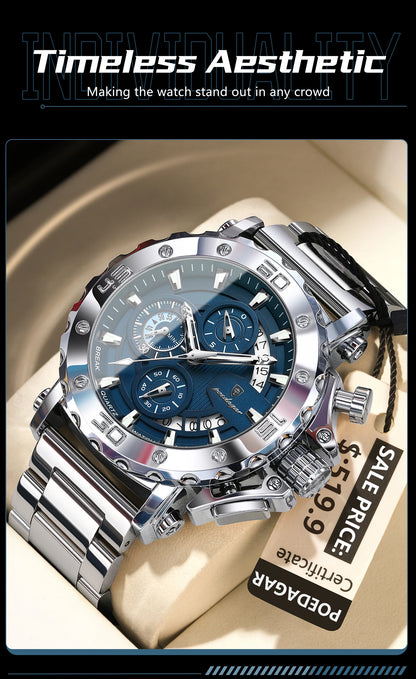 ⌚ POEDAGAR 892 – Montre Chronographe de Luxe pour Homme en Acier Inoxydable