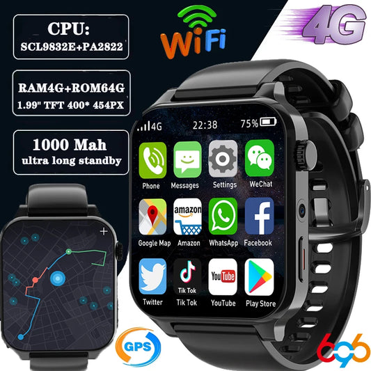 Montre Connectée 4G Homme – GPS • Caméra • Étanche • 4 Go RAM / 64 Go RAM