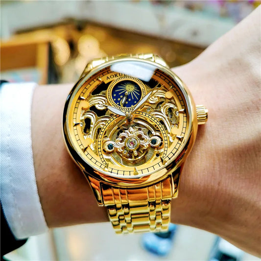 🕰️ Montre Automatique Vintage Phase de Lune – Édition Gold par AOKULASIC