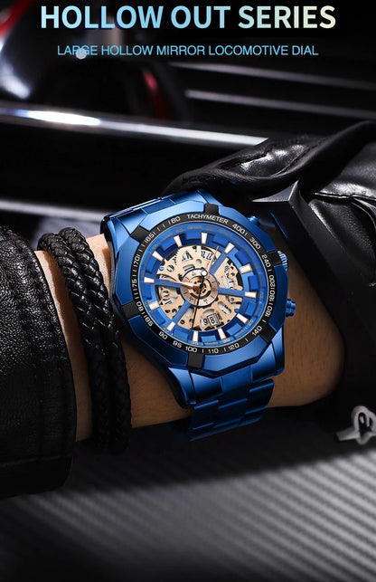 ⌚ BINBOND S033 – Montre Homme de Luxe en Acier Inoxydable Bleue & Étanche