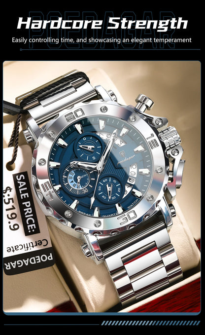 ⌚ POEDAGAR 892 – Montre Chronographe de Luxe pour Homme en Acier Inoxydable
