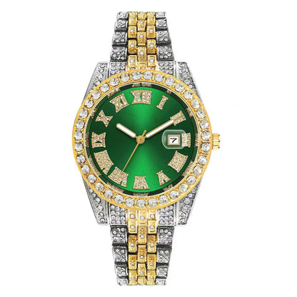 💎 Montre Homme Hip-Hop de Luxe – Acier Inoxydable Doré & Strass Brillants | TVK W1508
