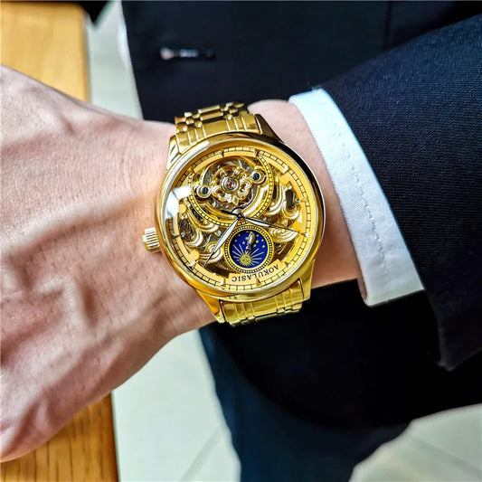 🕰️ Montre Automatique Vintage Phase de Lune – Édition Gold par AOKULASIC