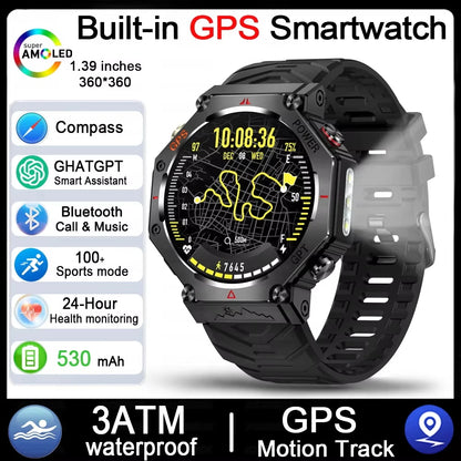 2025 HUAIWE Montre Connectée Militaire 2025 – GPS, IA ChatGPT, Étanche 5ATM, 530mAh