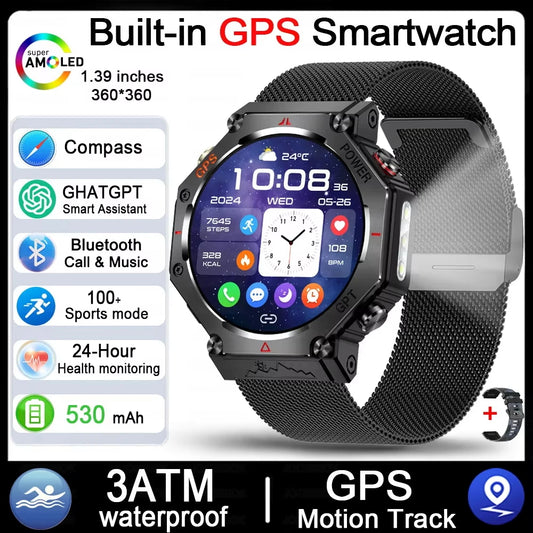 2025 HUAIWE Montre Connectée Militaire 2025 – GPS, IA ChatGPT, Étanche 5ATM, 530mAh