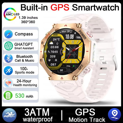 2025 HUAIWE Montre Connectée Militaire 2025 – GPS, IA ChatGPT, Étanche 5ATM, 530mAh