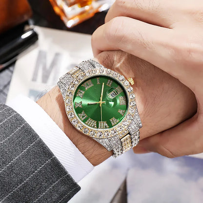 💎 Montre Homme Hip-Hop de Luxe – Acier Inoxydable Doré & Strass Brillants | TVK W1508