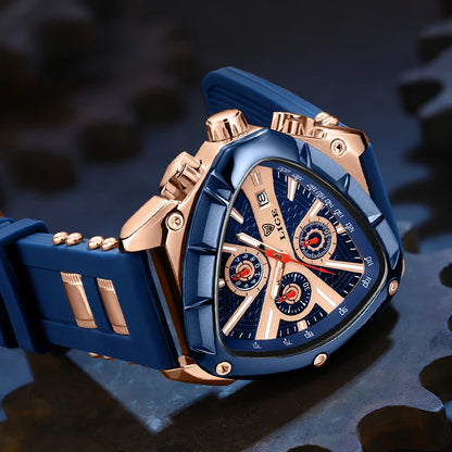 ⏱️ Montre Homme LIGE LG89103 – Design Triangulaire, Chronographe & Style Militaire Sport