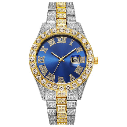 💎 Montre Homme Hip-Hop de Luxe – Acier Inoxydable Doré & Strass Brillants | TVK W1508